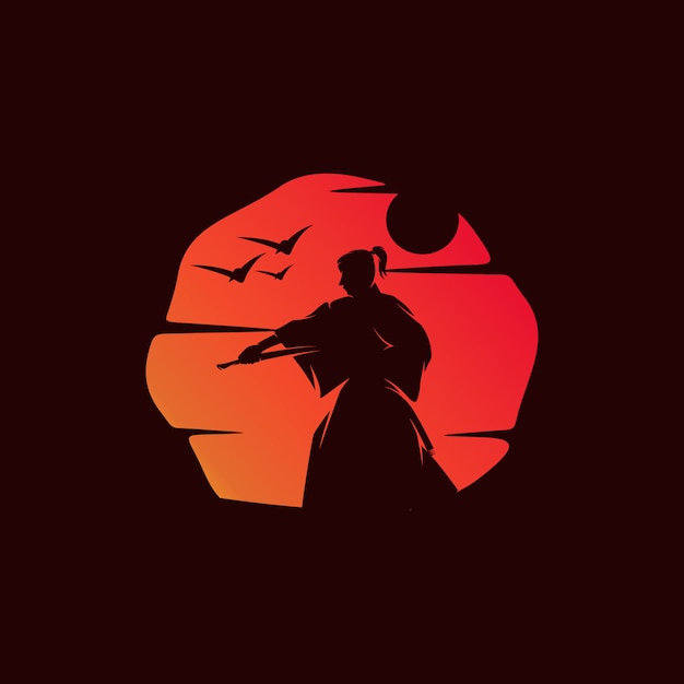 Samurai en la ilustración del atardecer