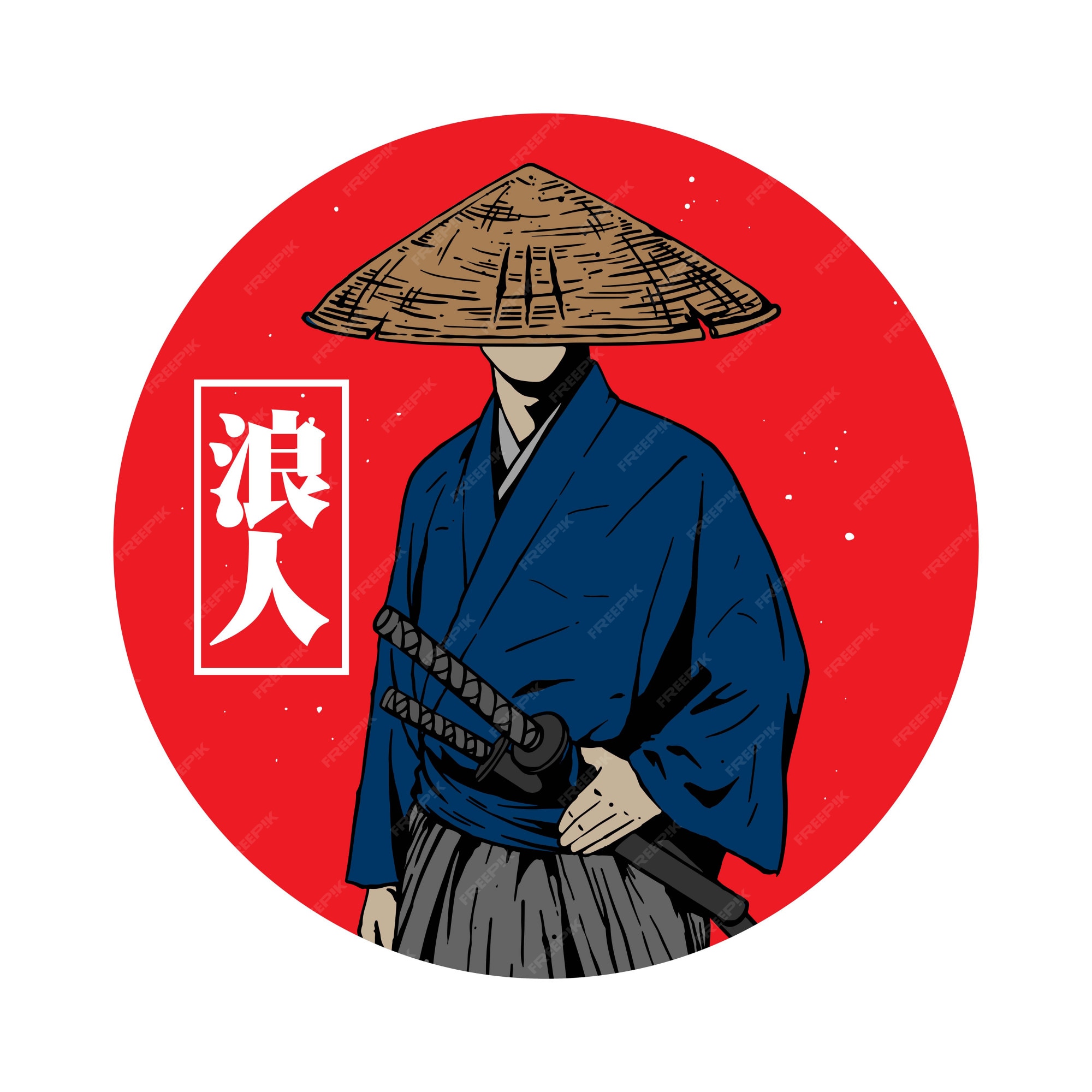 Samurai japonés con estilo de dibujo a mano | Vector Premium