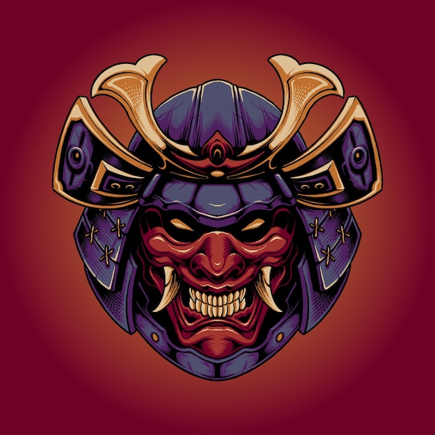 Samurái japonés con máscara de diablo