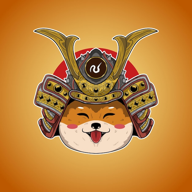 Samurai Lindo Perro Japonés Guerrero Vector Ilustración Ilustraciones