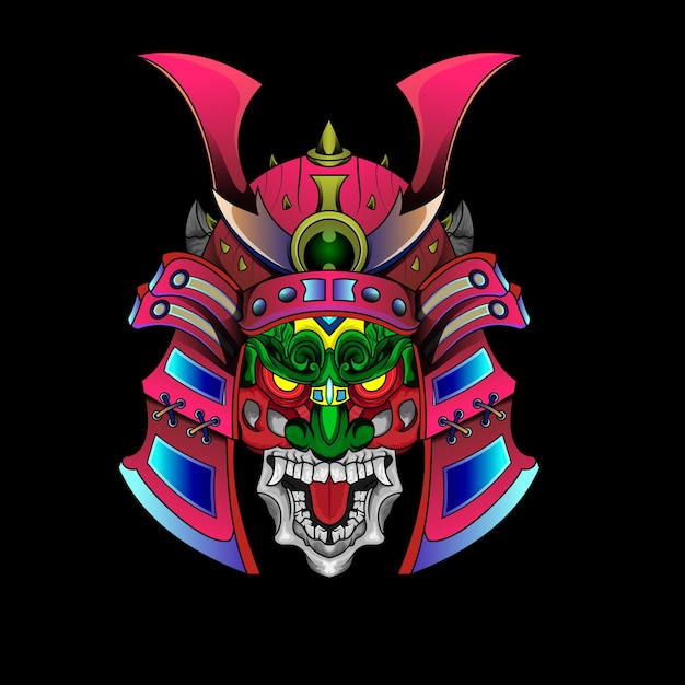 Samurai máscara oni devil armadura tradicional japonesa shogun guerrero casco ilustración