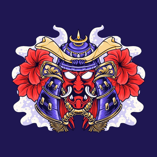 Samurai Oni rojo japonés ilustración vectorial