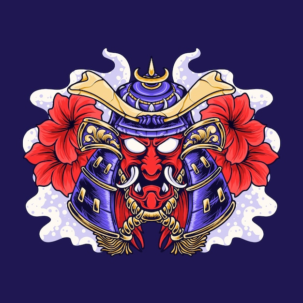 Samurai oni rojo japonés ilustración vectorial