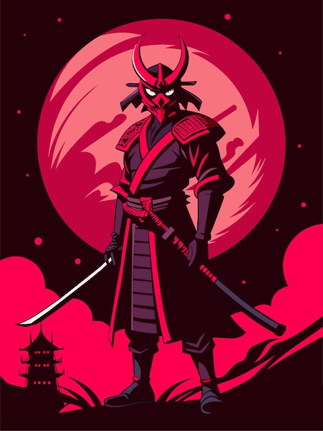 Vector el samurai rosado de japón 4