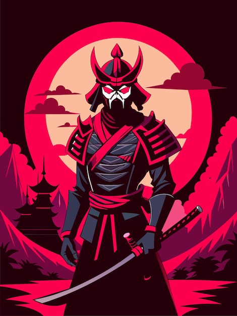 Vector el samurai rosado de japón 5