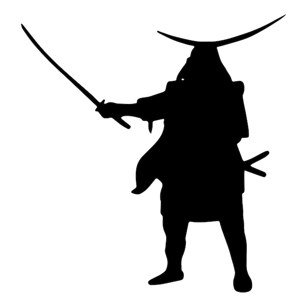 Samurai silueta aislado negro sobre fondo blanco ilustración vectorial