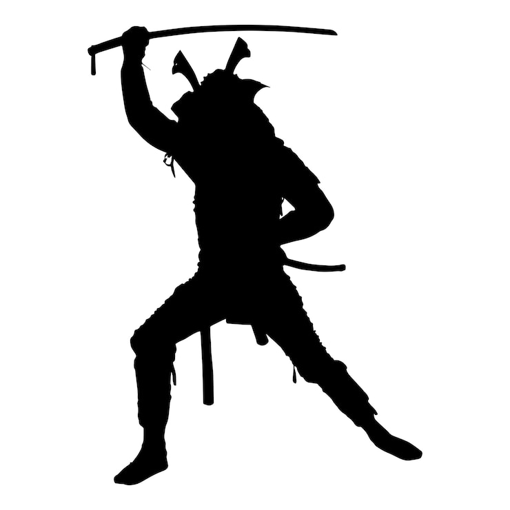 Vector samurai silueta aislado negro sobre fondo blanco ilustración vectorial