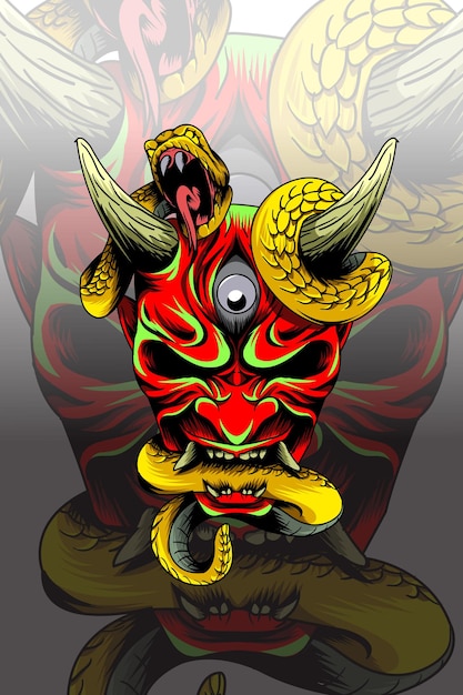 Vector samurai de tres ojos con ilustración de vector de serpiente