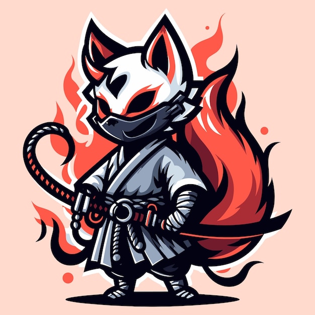 Samurai vectorial libre con una espada en la mano Ilustración vectorial de un guerrero samurai FOX KITSUNE