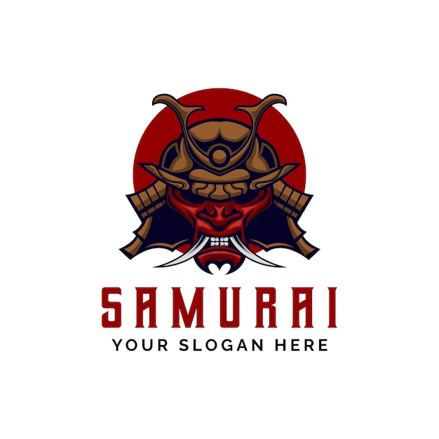 Samurai Warrior Mask Logo Casco en ilustración vectorial de estilo vintage