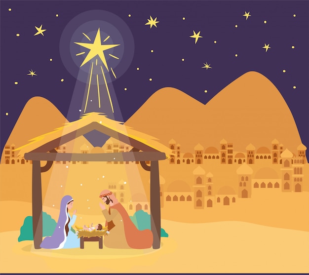 San José y la Virgen María en la escena de la Natividad