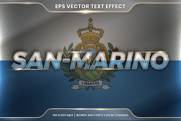 San Marino con su bandera nacional del país, estilo de efecto de texto editable con concepto de color dorado degradado