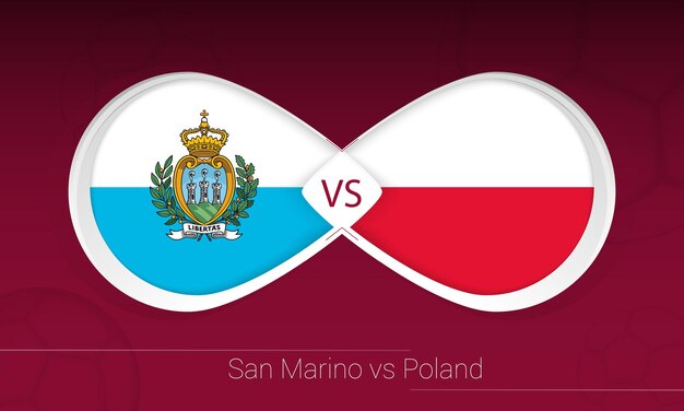 San marino vs polonia en la competición de fútbol, grupo i. versus icono en el fondo del fútbol.