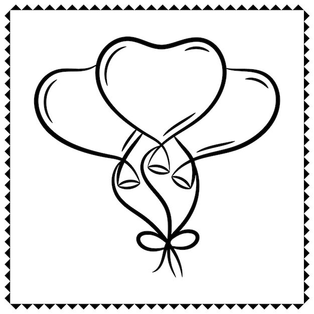 San Valentín amor corazones voladores globos dibujo boceto para colorear