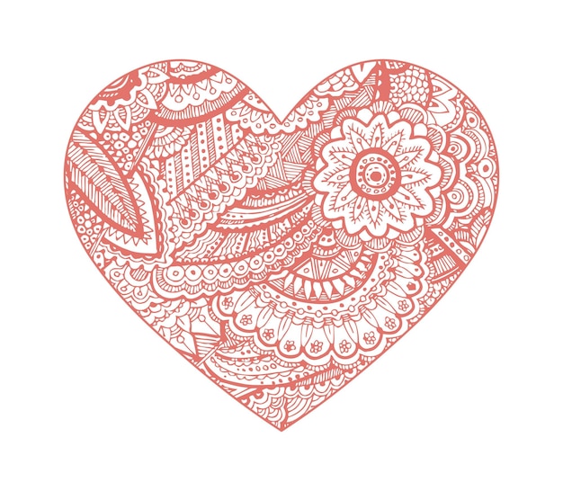 San valentín corazón ornamento floral vector dibujado a mano