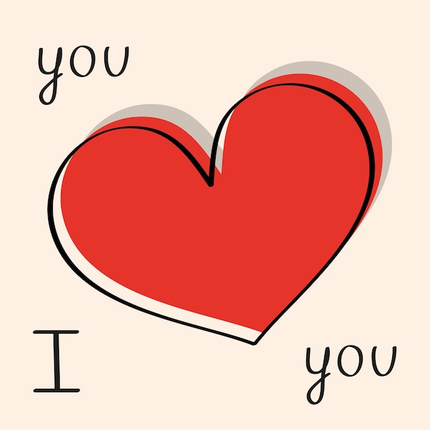 San Valentín corazón te amo Tarjeta de felicitación corazón rojo handlettering Vector ilustración