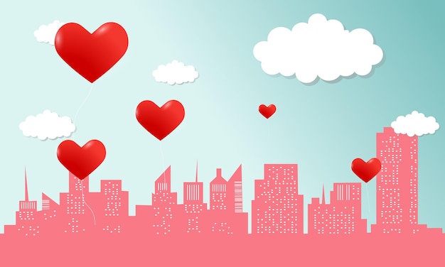 San valentín de diseño artesanal de papel contiene corazones rojos y nubes concepto de feliz día de san valentín