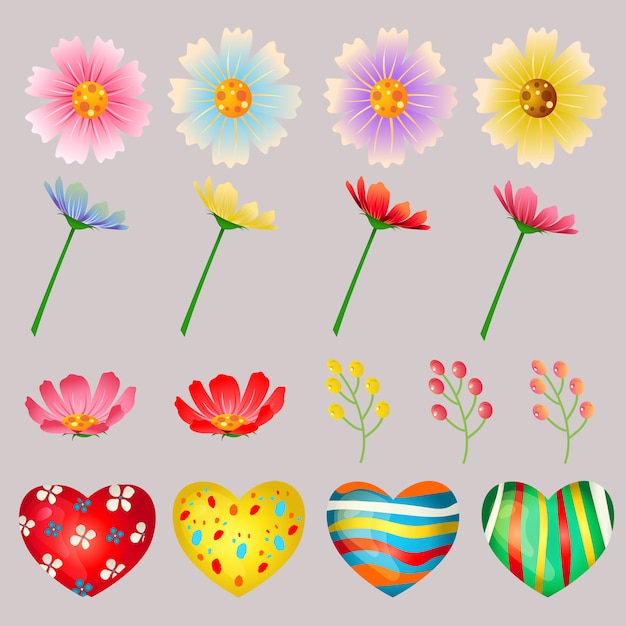 San Valentín con flores y dulces corazón forma conjunto