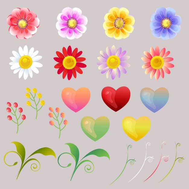 San Valentín con flores y jalea en forma de corazón conjunto
