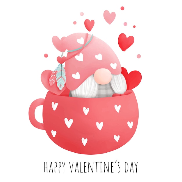 San Valentín con gnomo en la taza.