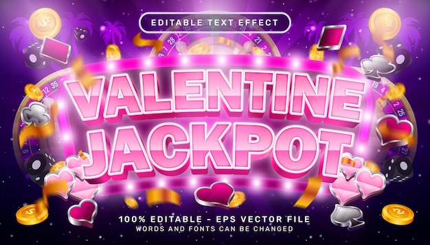 san valentín jackpot efecto de texto 3d y efecto de texto editable