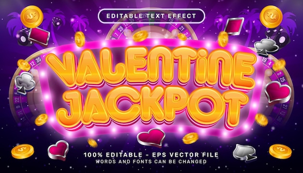 san valentín jackpot efecto de texto 3d y efecto de texto editable