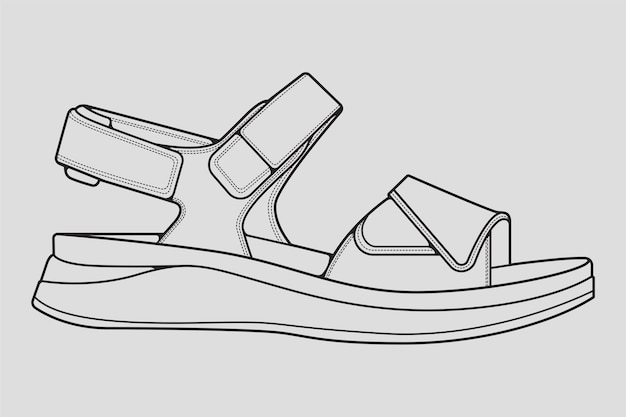 Sandalias de correa dibujo de contorno sandalias de correa de vector en un estilo de boceto