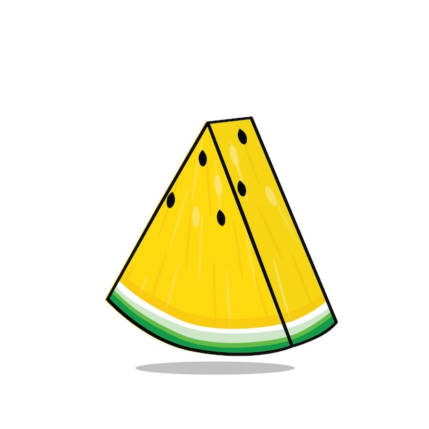 Sandía amarilla Slice de sandía amarilla Sandía con hoja y flor Vector de icono de dibujos animados