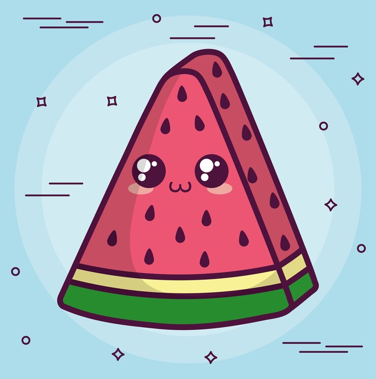 Vector sandía kawaii sobre fondo azul