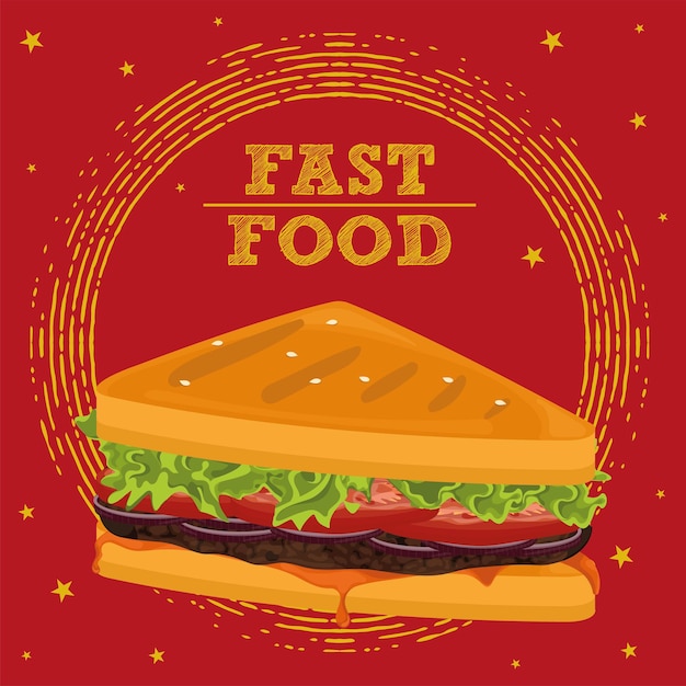 Sándwich aislado con imagen de comida rápida de menú de tomates Vector