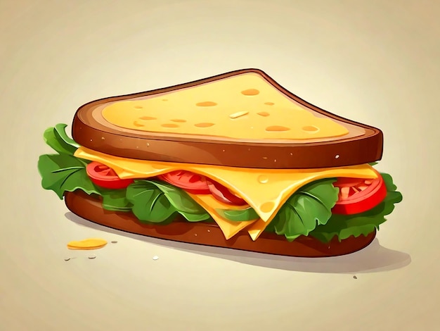 Vector sándwich aislado con queso y verduras al estilo de dibujos animados vector