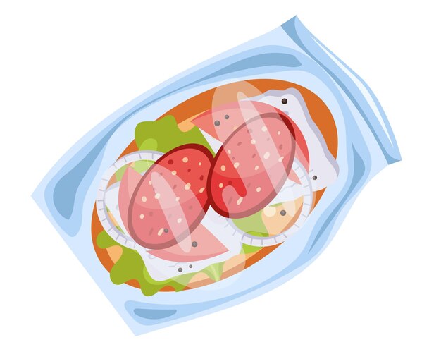 Sándwich en bolsa de plástico lonchera lonchera concepto aislado ilustración de diseño gráfico