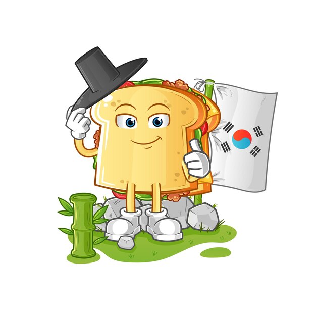 Sándwich de carácter coreano. vector de mascota de dibujos animados