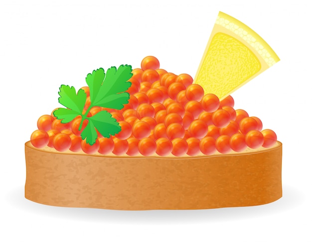 Vector sandwich con caviar rojo limón y perejil ilustración vectorial