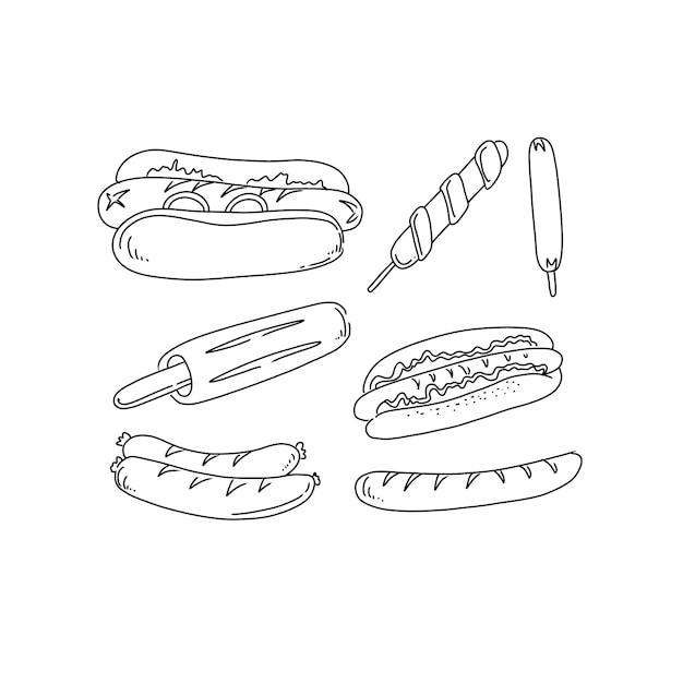 sándwich de comida rápida comida chatarra dibujado a mano doodle ilustraciones vector conjunto