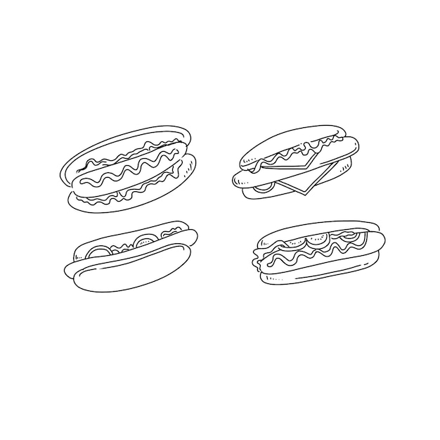 sándwich de comida rápida comida chatarra dibujado a mano doodle ilustraciones vector conjunto