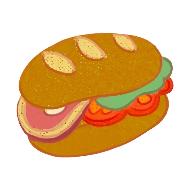 Vector sándwich dibujado a mano con ilustración de pasteles al óleo