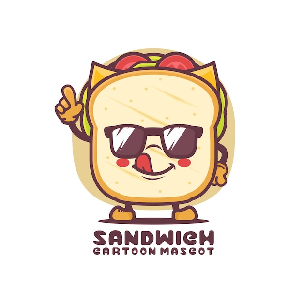 Sándwich de dibujos animados mascota comida vector ilustración