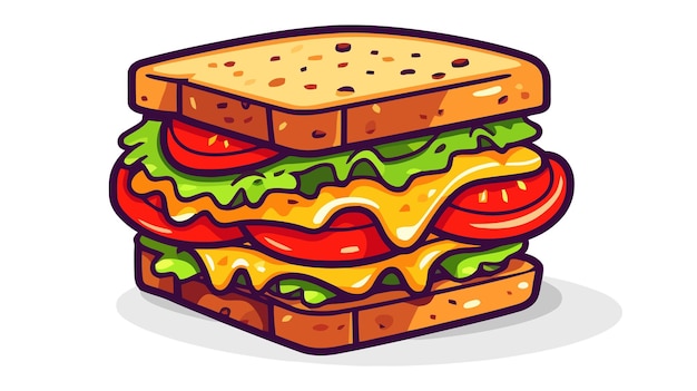 Sándwich Dibujos animados Vector Icono Ilustración Desayuno Comida Icono Concepto Aislado Premium Vector Plano Dibujos animados Estilo