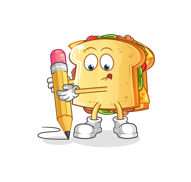 Sándwich escribir con lápiz. vector de mascota de dibujos animados