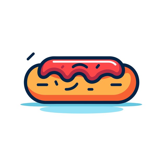 Vector sándwich de perrito caliente en estilo de dibujos animados plano en un fondo aislado