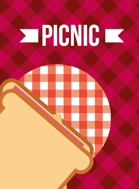 sándwich de picnic con jamón y queso mantel rojo