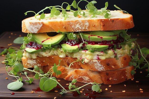 Vector sándwich con queso, salami de cerdo y verduras en el plato, vista cercana