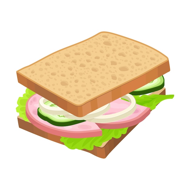 Sándwich realista con lechuga y salchichas alimento vectorial concepto de comida rápida bocadillo de primer plano para el menú del restaurante