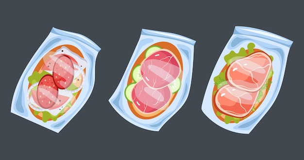 Sandwich snack en bolsa de plástico conjunto aislado Ilustración de diseño gráfico vectorial
