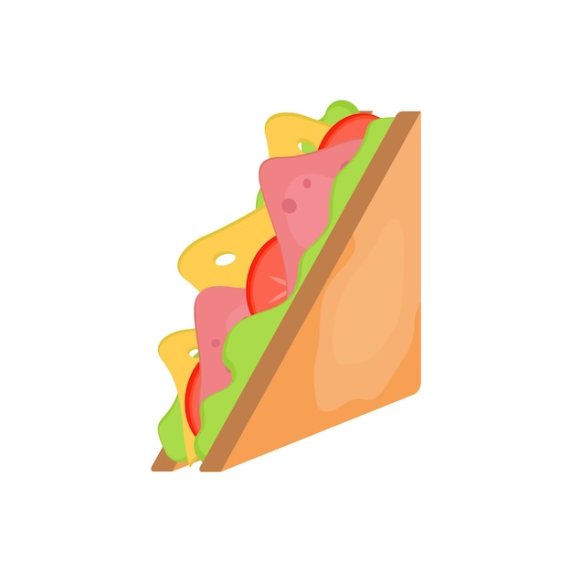 Sándwich Snack comida rápida Sub wrap de albóndigas y jamón y queso tradicional sobre tostadas Ilustración vectorial aislada sobre fondo blanco EPS10