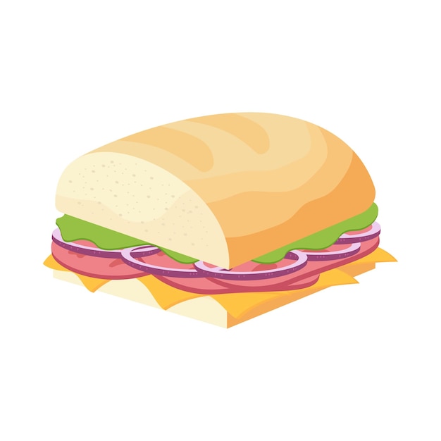 Sándwich snack comida rápida sub wrap de albóndigas y jamón y queso tradicional sobre tostadas ilustración vectorial aislada sobre fondo blanco eps10