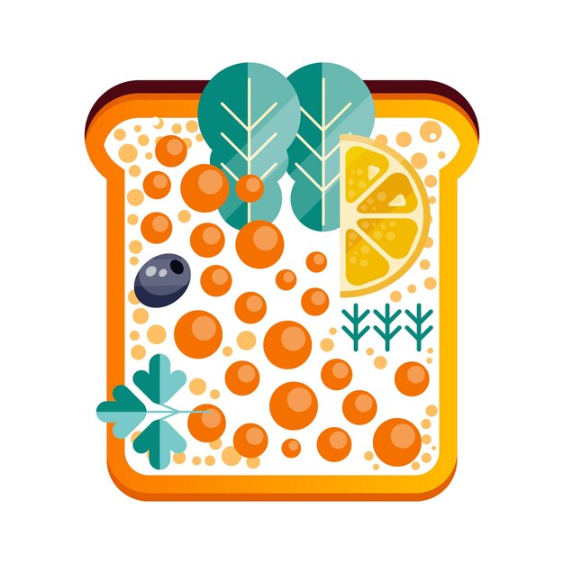 Sándwich tostado con caviar limón y lechuga vector Ilustración aislada sobre un fondo blanco