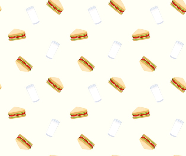 Vector sandwiches y leche patrón de fondo