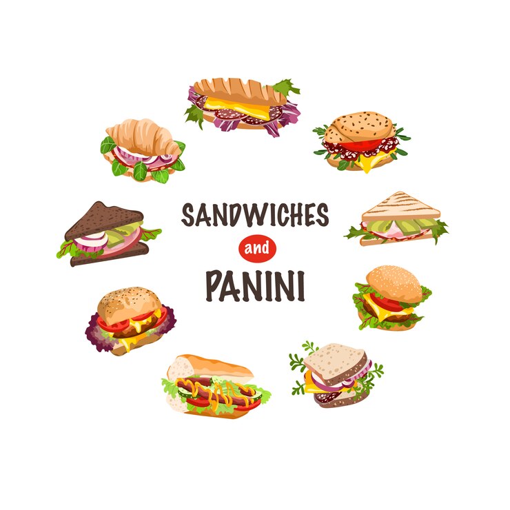Vector sandwiches y panini ilustración